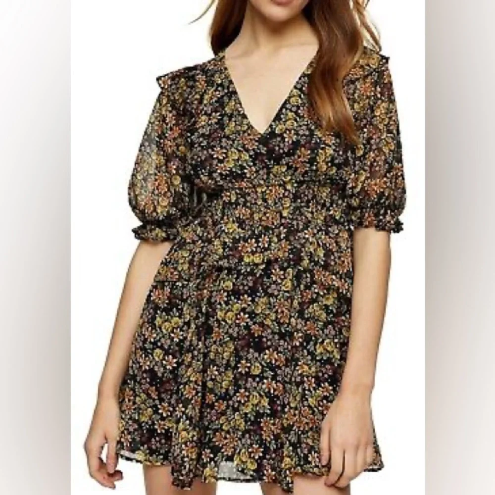 Topshop Floral Ruffle Mini Dress - Picture 1 of 7